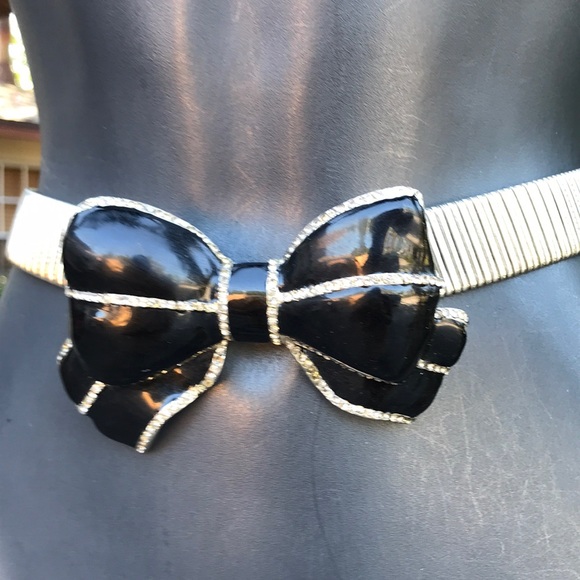 Vintage cloisonné and diamanté Bow chain statement belt - Picture 1 of 7